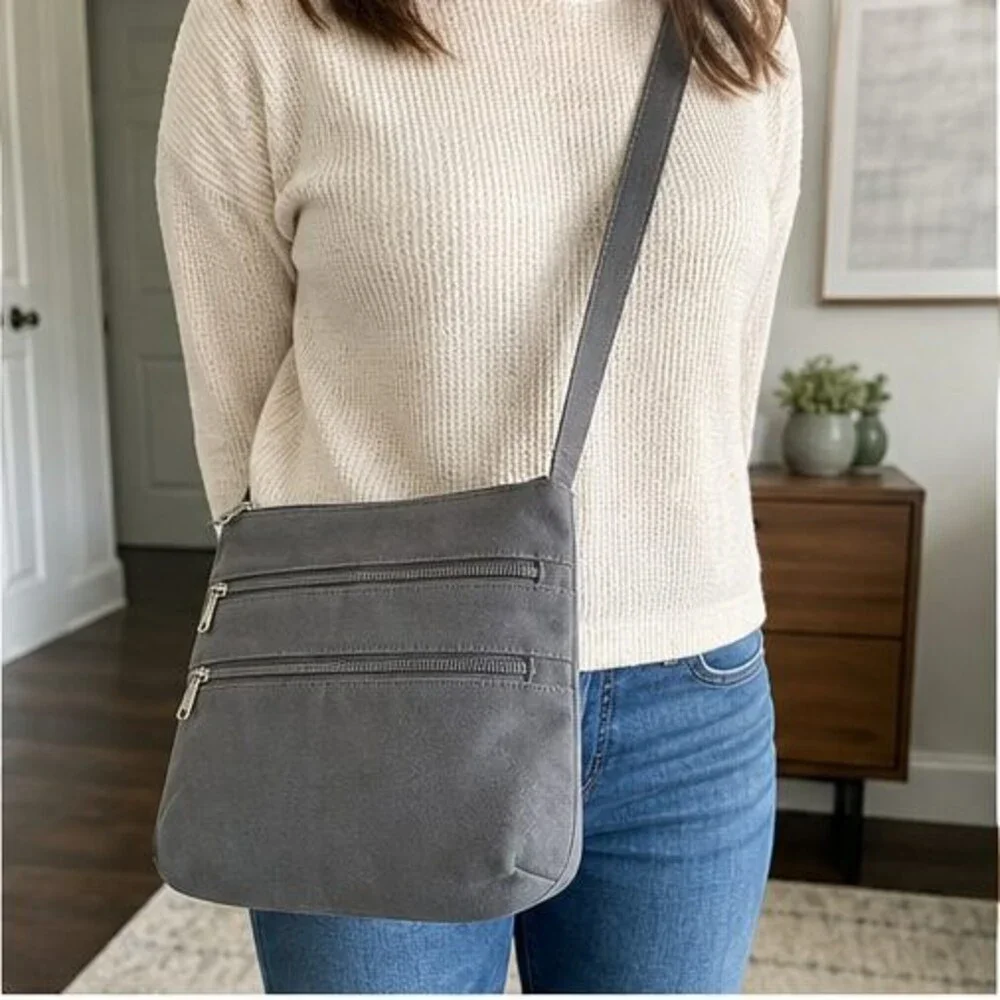 Gray Canvas Crossbody Bag
